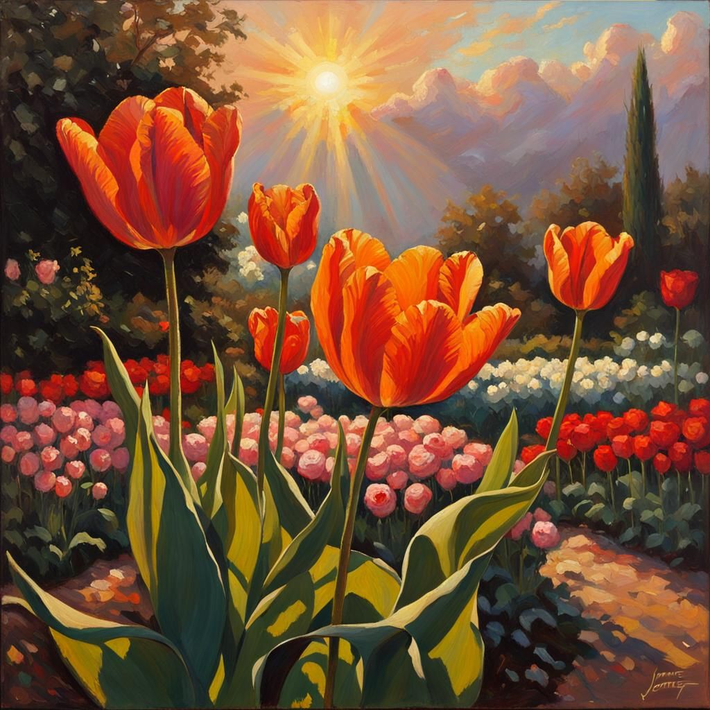Sunset Flower: An Oil Painting