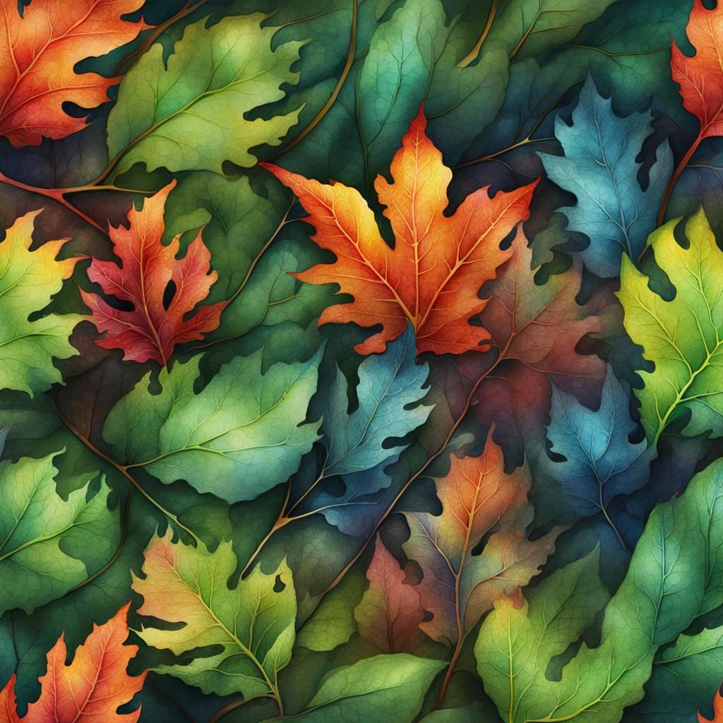 Vibrant Autumn Leaves in Detailed Digital Matte Painting
