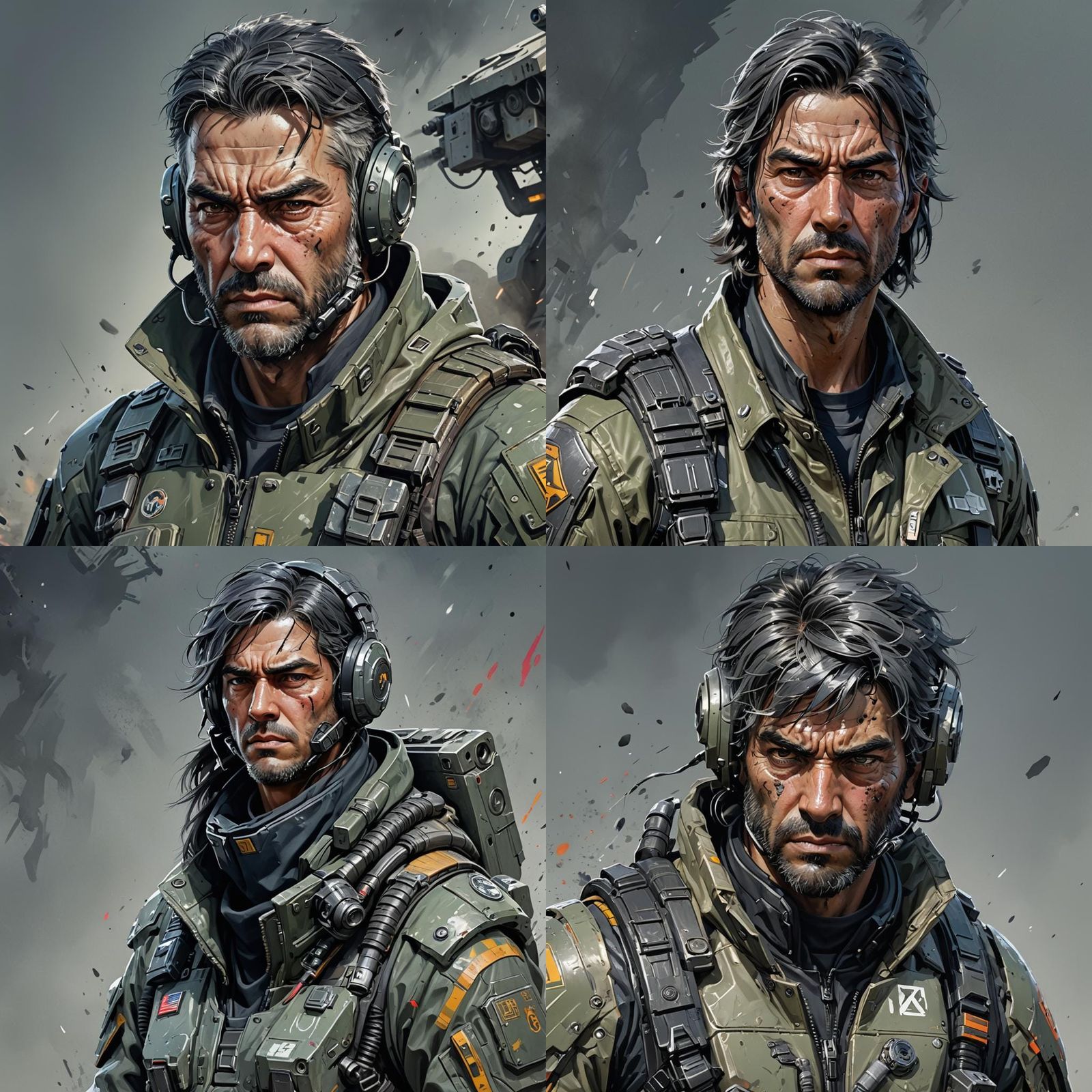 Grizzled Mech Pilot Portrait in Splash Art Style