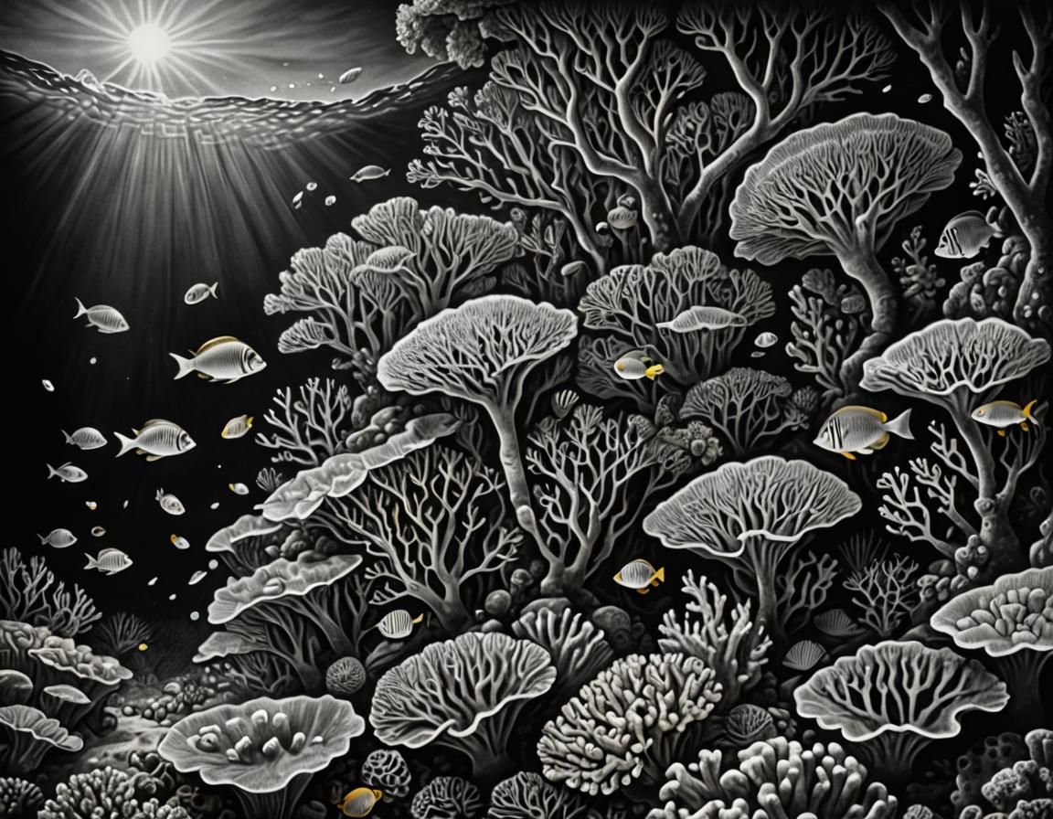 Charcoal Drawing of a Coral Reef Palace