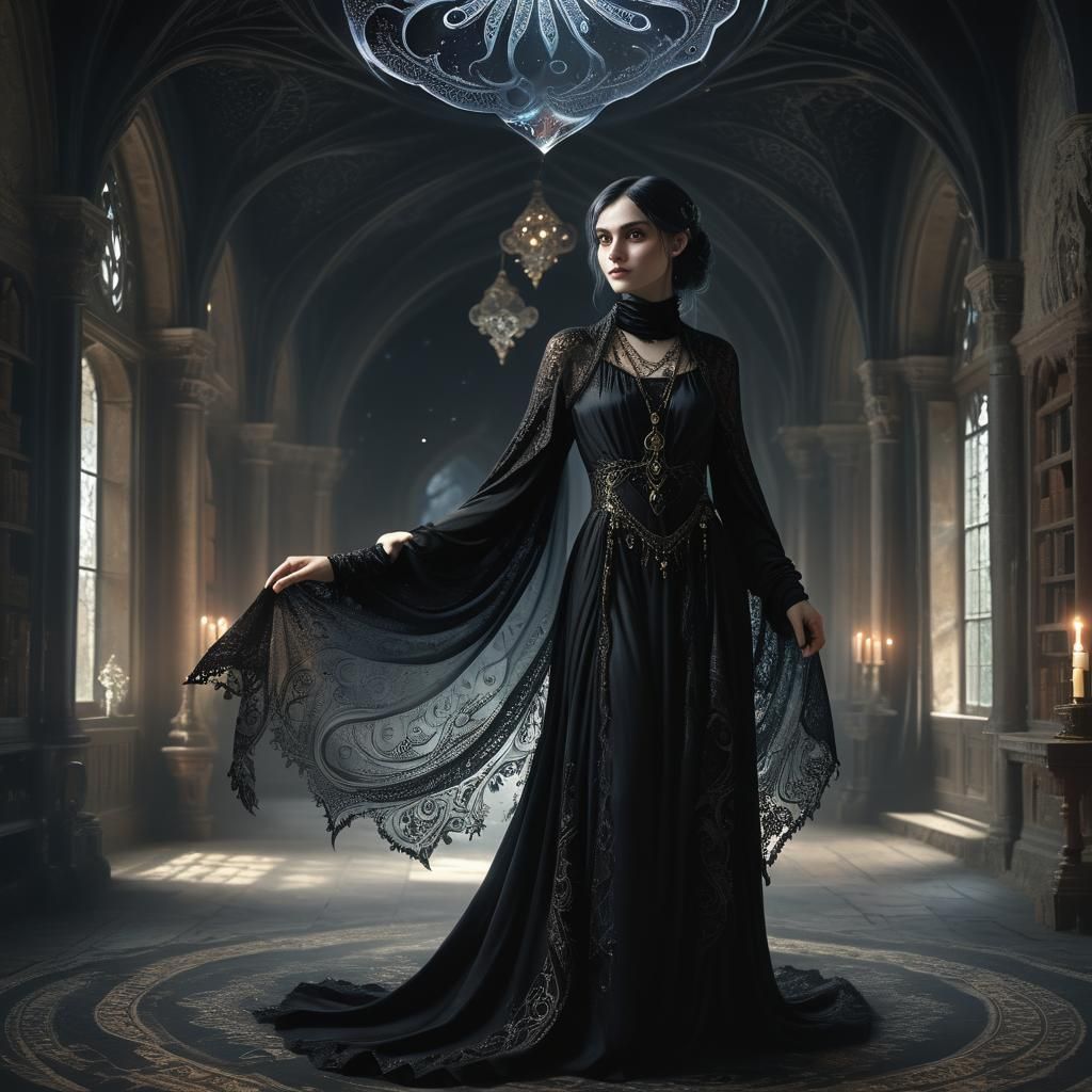 The Morrigan in a Fractal Shawl, Digital Painting