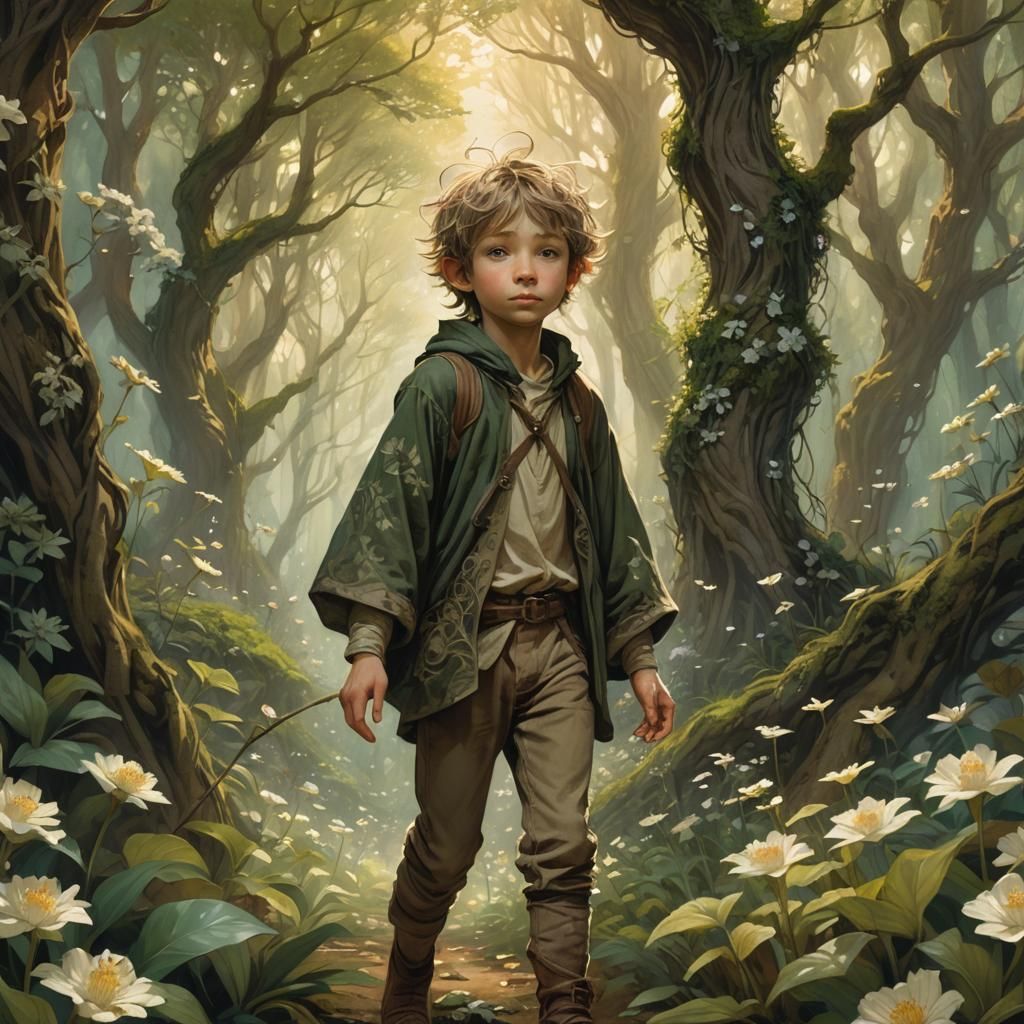 Boy in Blossom Forest: Fantasy Art Concept