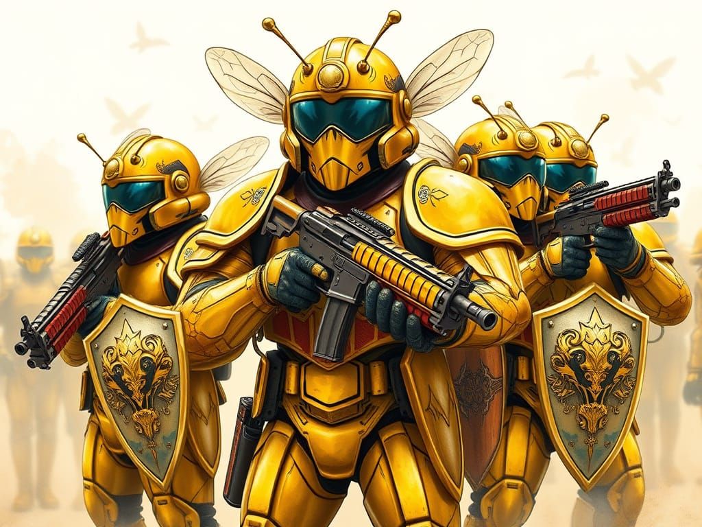Golden Bee Troopers Stand at Attention in Whimsical, High-Fa...