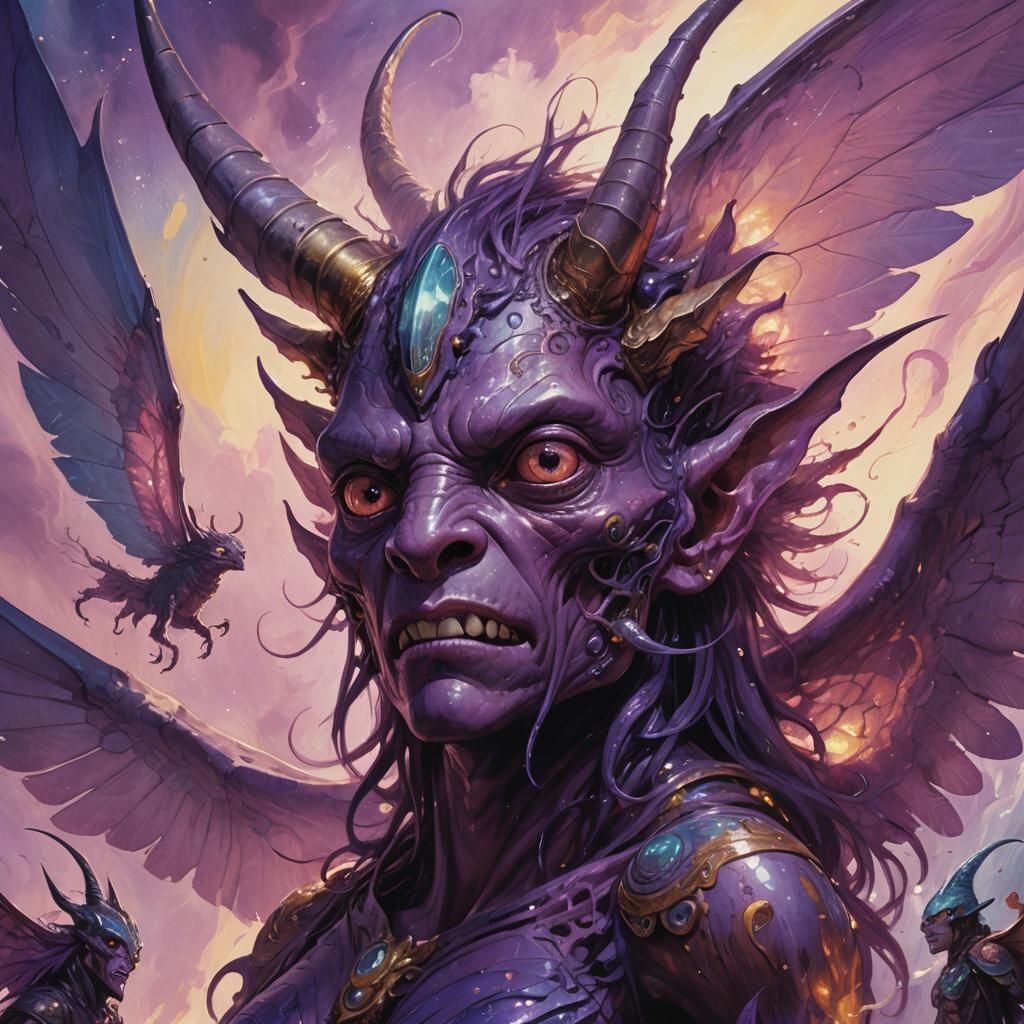Fantasy Portrait of One-Eyed Purple People Eater