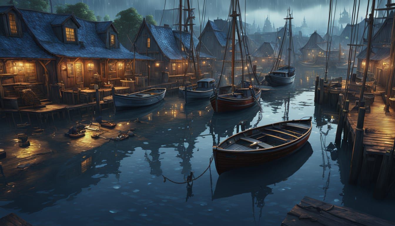 Rainy Harbor: A Matte Painting in Deep Color