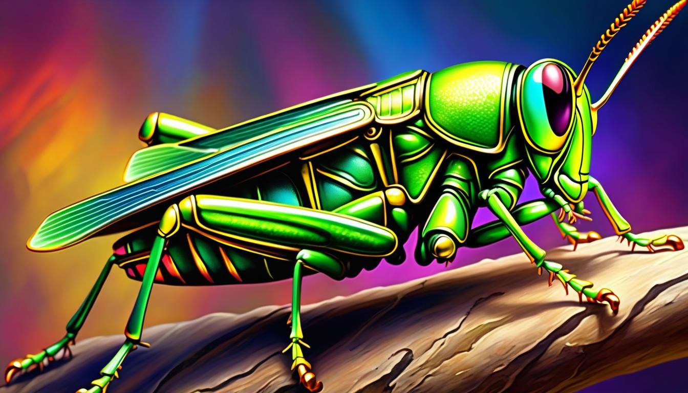 Giant Grasshopper on Cracked Bell, Digital Illustration