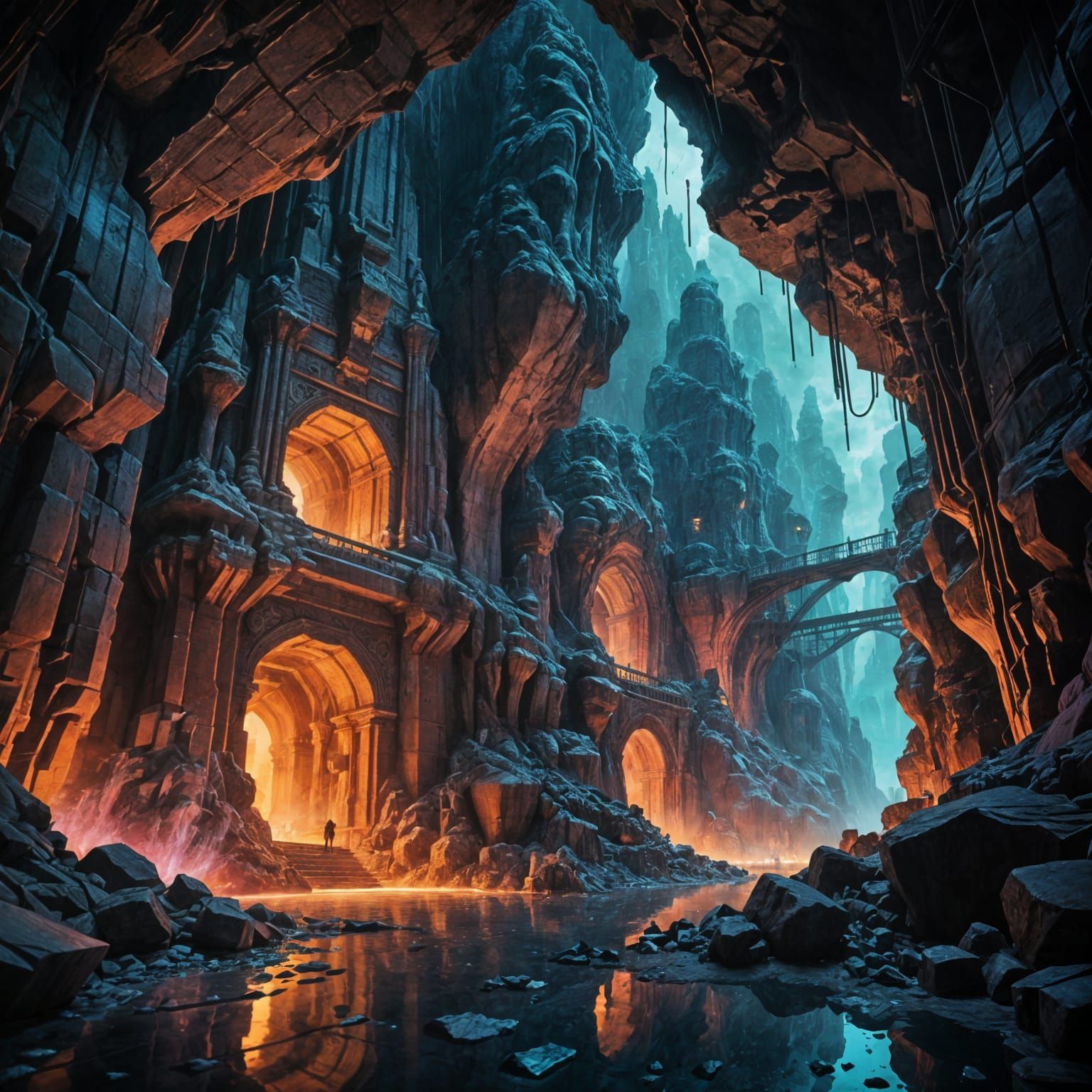 Enchanted Underground City in Huge Cavern: Concept Art
