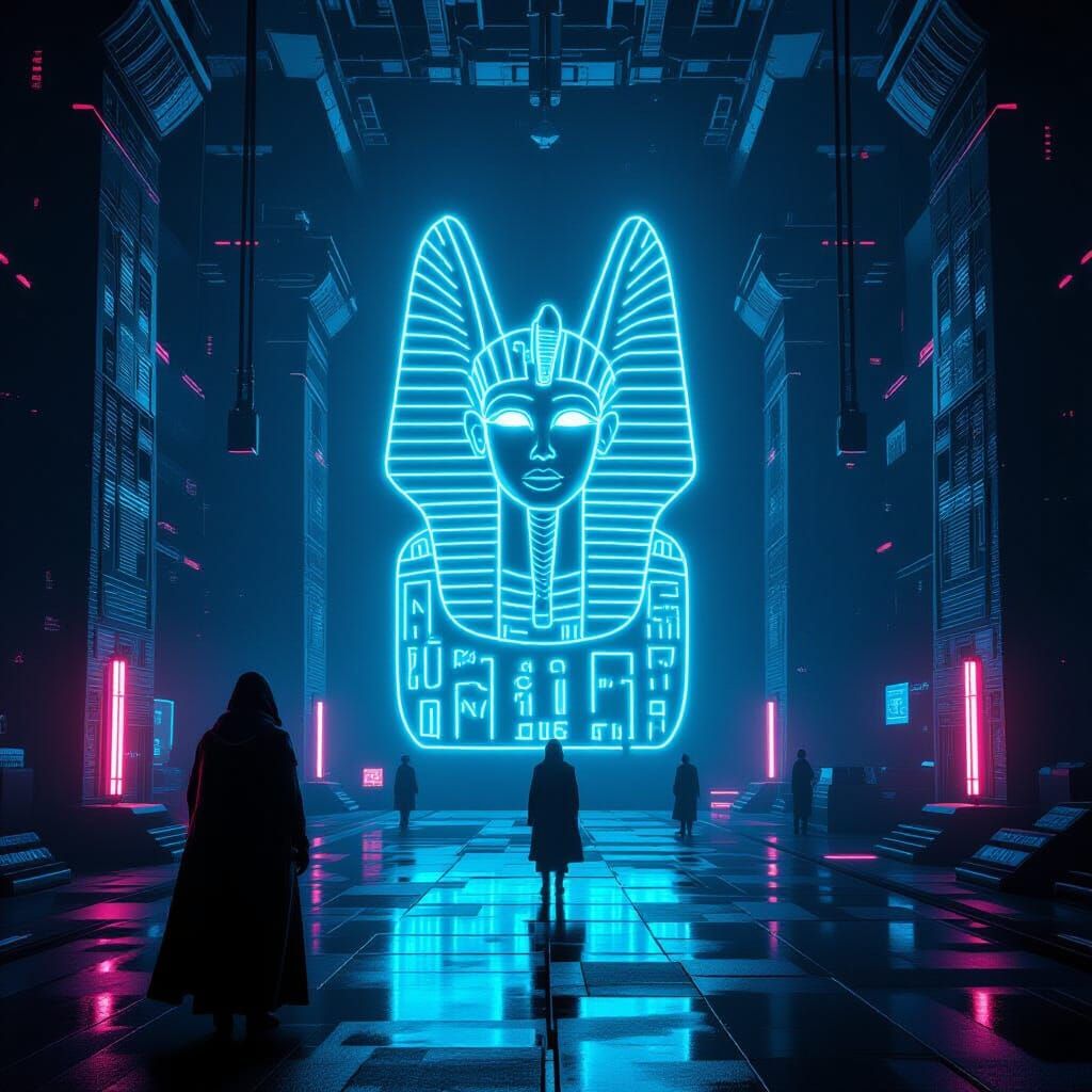 Futuristic Neon Hieroglyphics in Cyberpunk Style