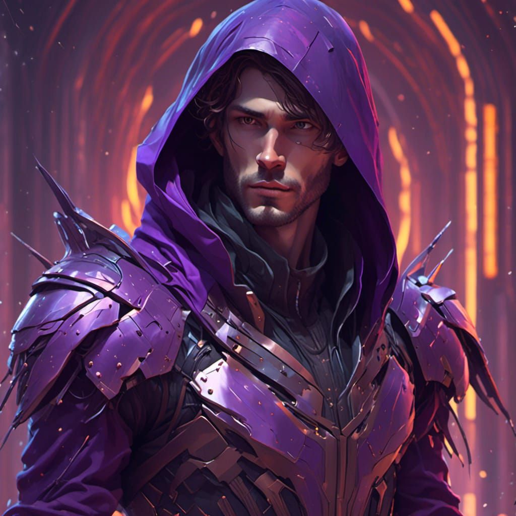 Man in Purple Futuristic Armor: Digital Art