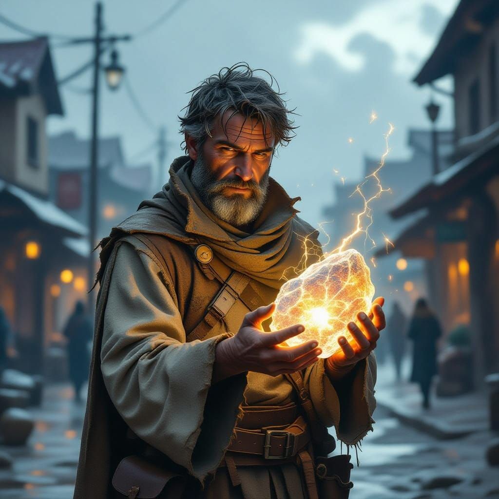 Scholar Ranger with Magic Fossil in Coastal Town