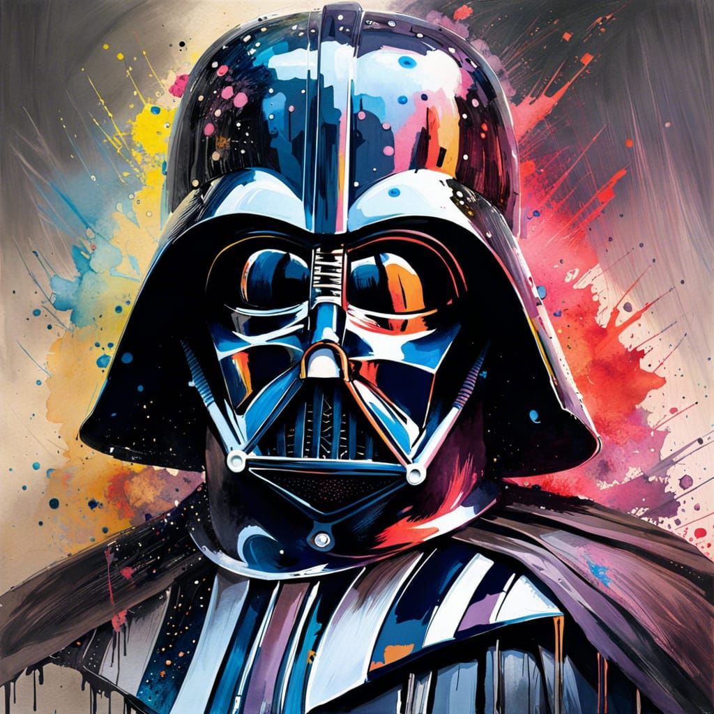 Darth Vader Watercolor Portrait in Vibrant Colors