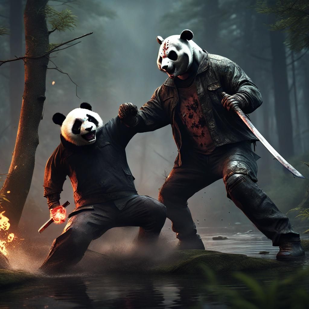 Jason Voorhees vs Panda: Detailed Matte Painting
