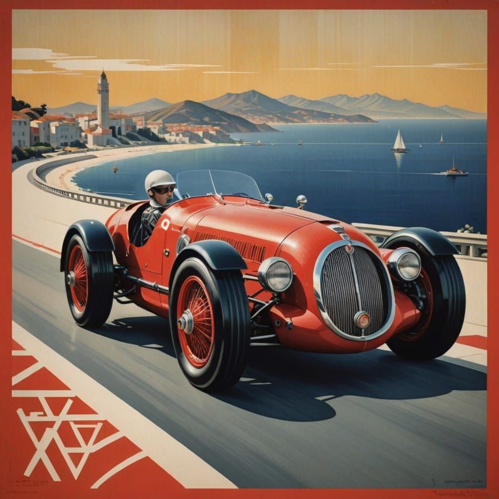 Art Deco Monaco Grand Prix 1936 Vintage Sports Poster