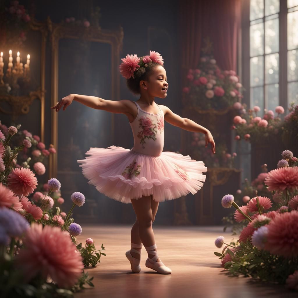 Toddler Ballerina Dancing with Flowers: Fantasy Concept Art