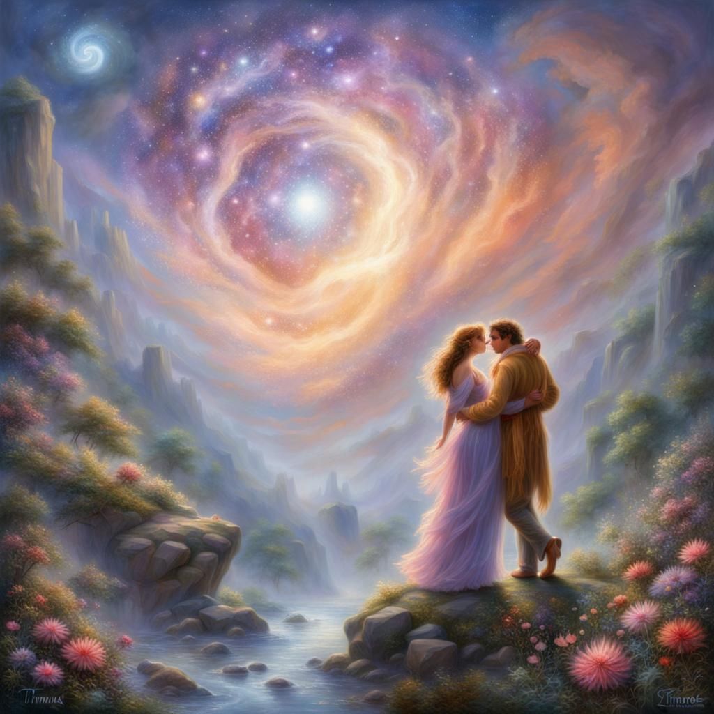 Leo Man and Cancer Woman in Ethereal Cosmos