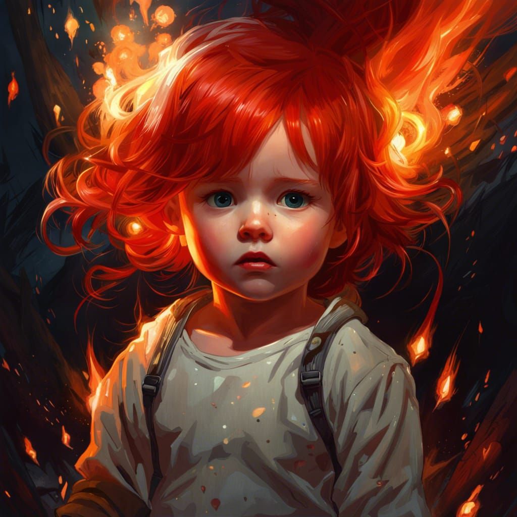 Ethereal Toddler Engulfed in Flames Digital Art