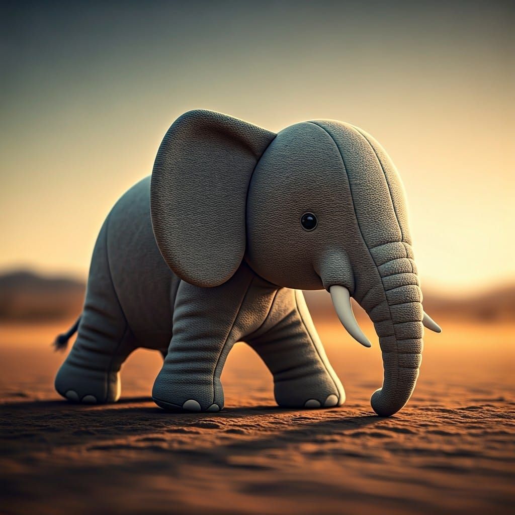 Grey Cloth Elephant on Savannah, Cinematic Film Still