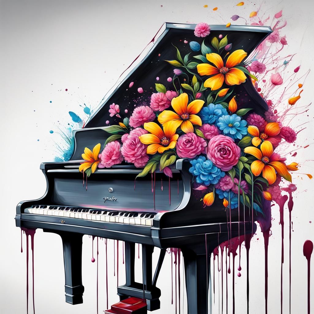 Floral Piano in Graffiti Splash Art Style