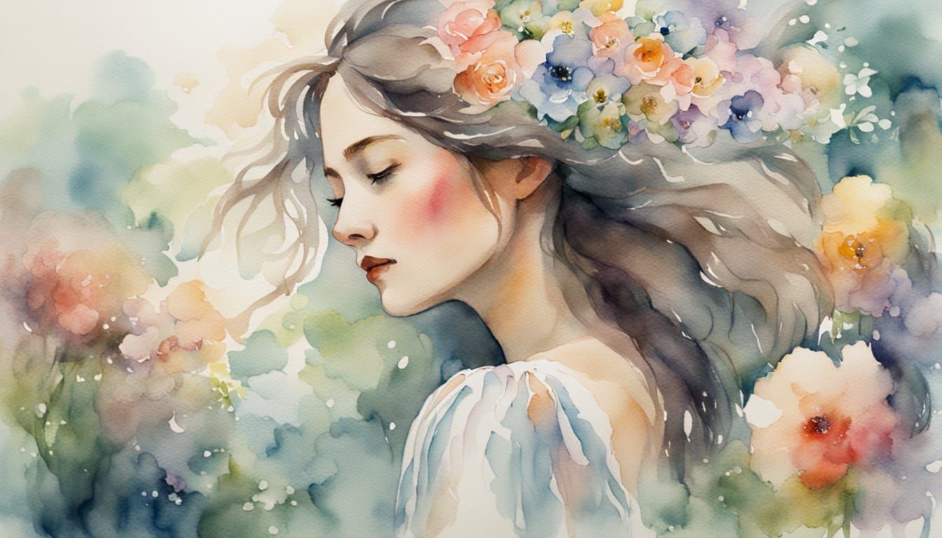 Woman in Whimsical Watercolor Blooms