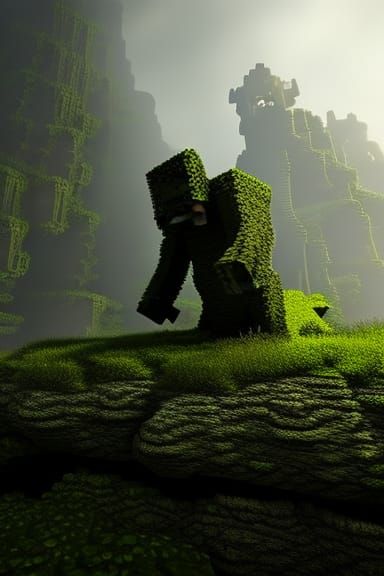 Moss Covered Stone Golem Dark Fantasy Concept Art