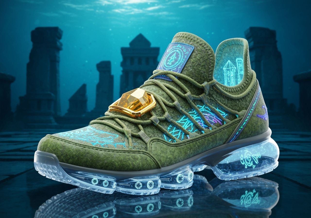 Atlantean AI Exo-Shoe with Crystal Core and Glyphs