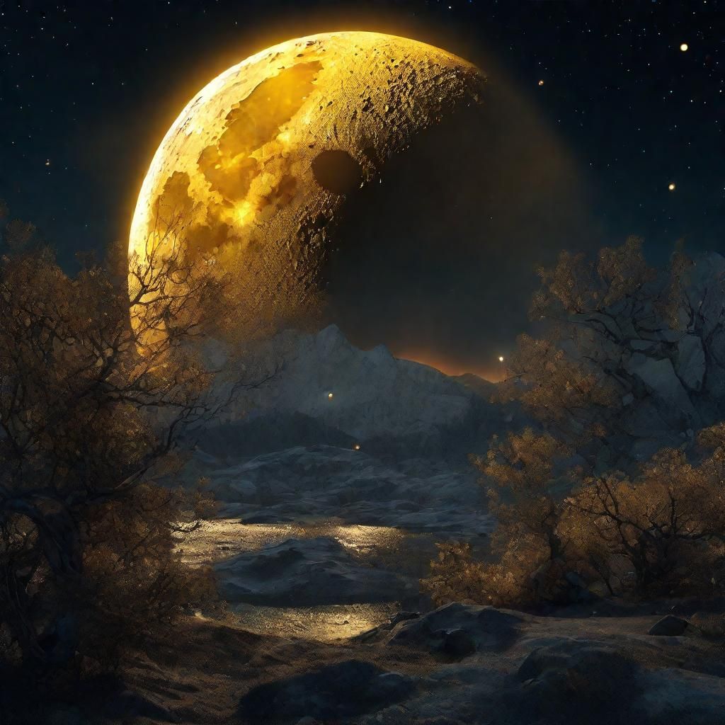 Golden Moon Double Exposure in Ethereal Style