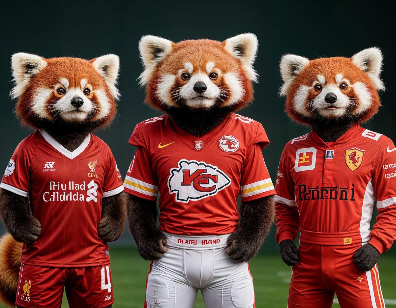 Red Pandas in Authentic Sports Uniforms