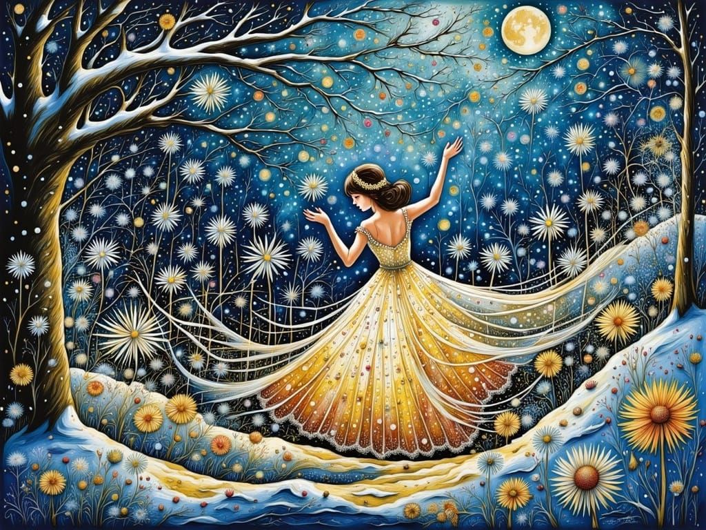 Snowflakes Waltz in Stained Glass Skies