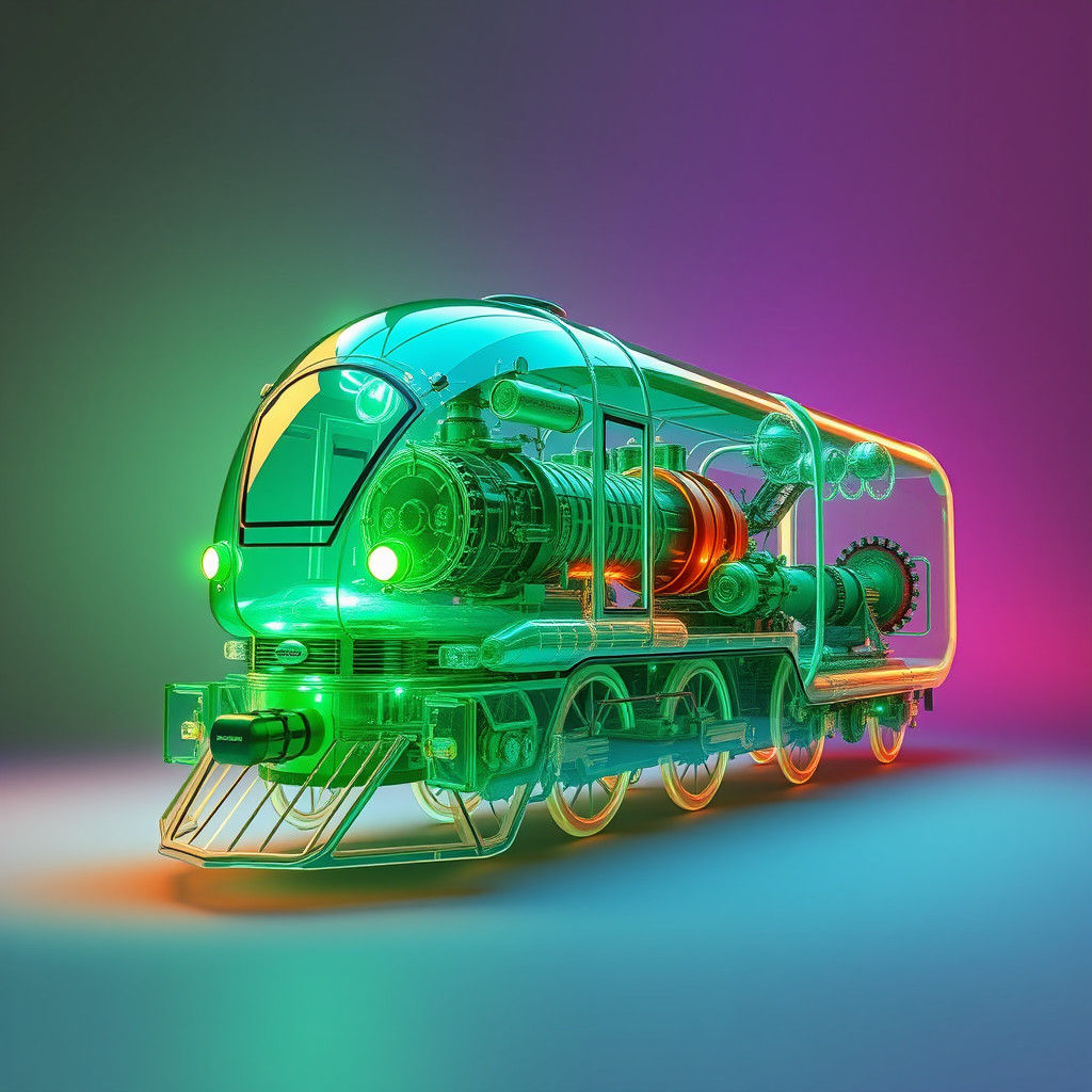 Translucent Caterpillar Train in Hyperrealistic Style