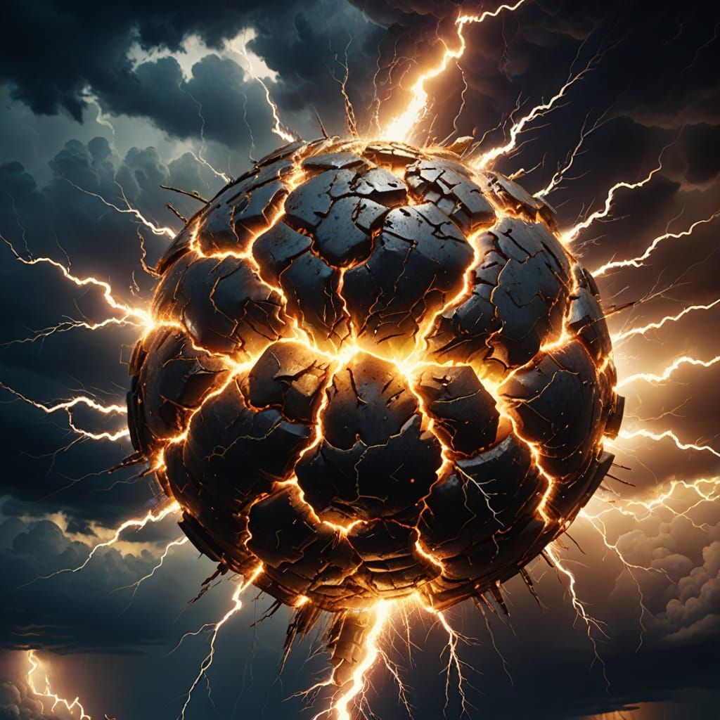 Electric Art: Huge Lightning Ball in Oil Painting Style