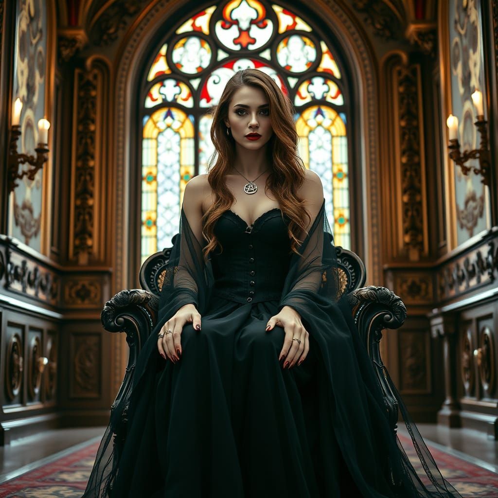Gothic Goddess on Baroque Throne in Cinematic Style
