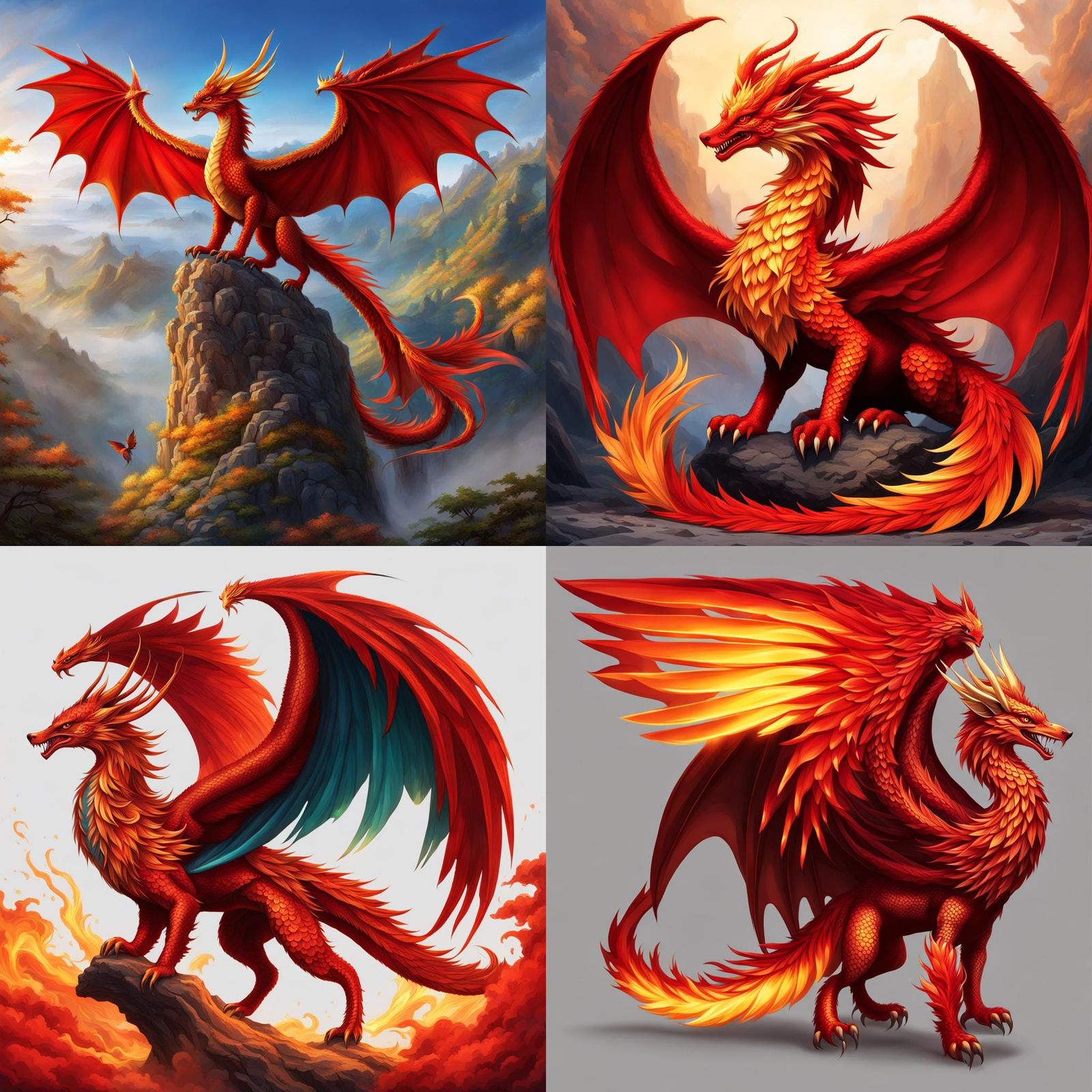 Hybrid Dragon with Phoenix Wings and Fox Fur