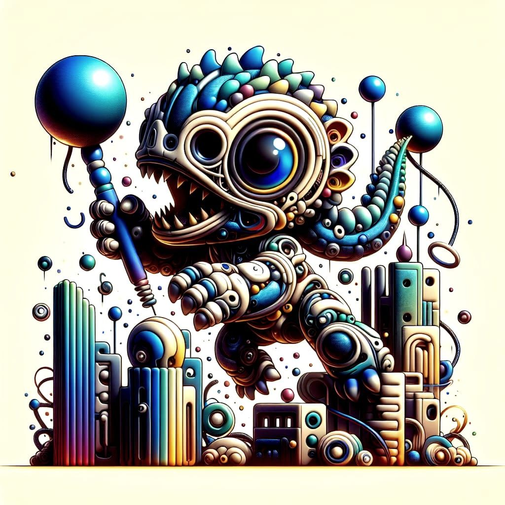 Baby Dinosaur Rampage in Futuristic Cityscape