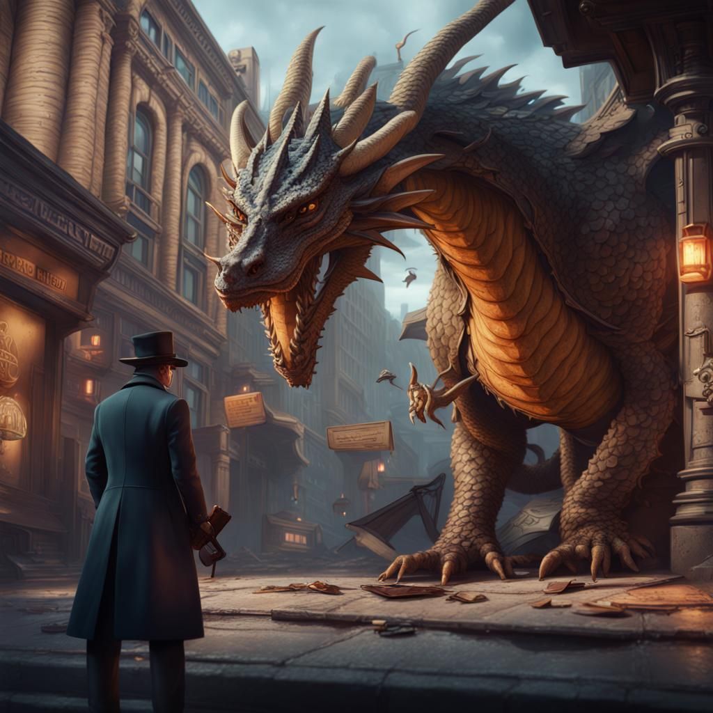 Dragon Detective Investigates Bank Robbery: Fantasy Concept ...