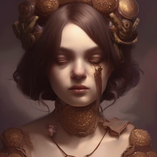 Creepy Cute Chocolate Housemaid in Digital Art Style