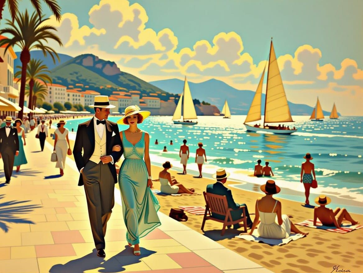 Impressionistic Riviera Scene, 1920s Summer