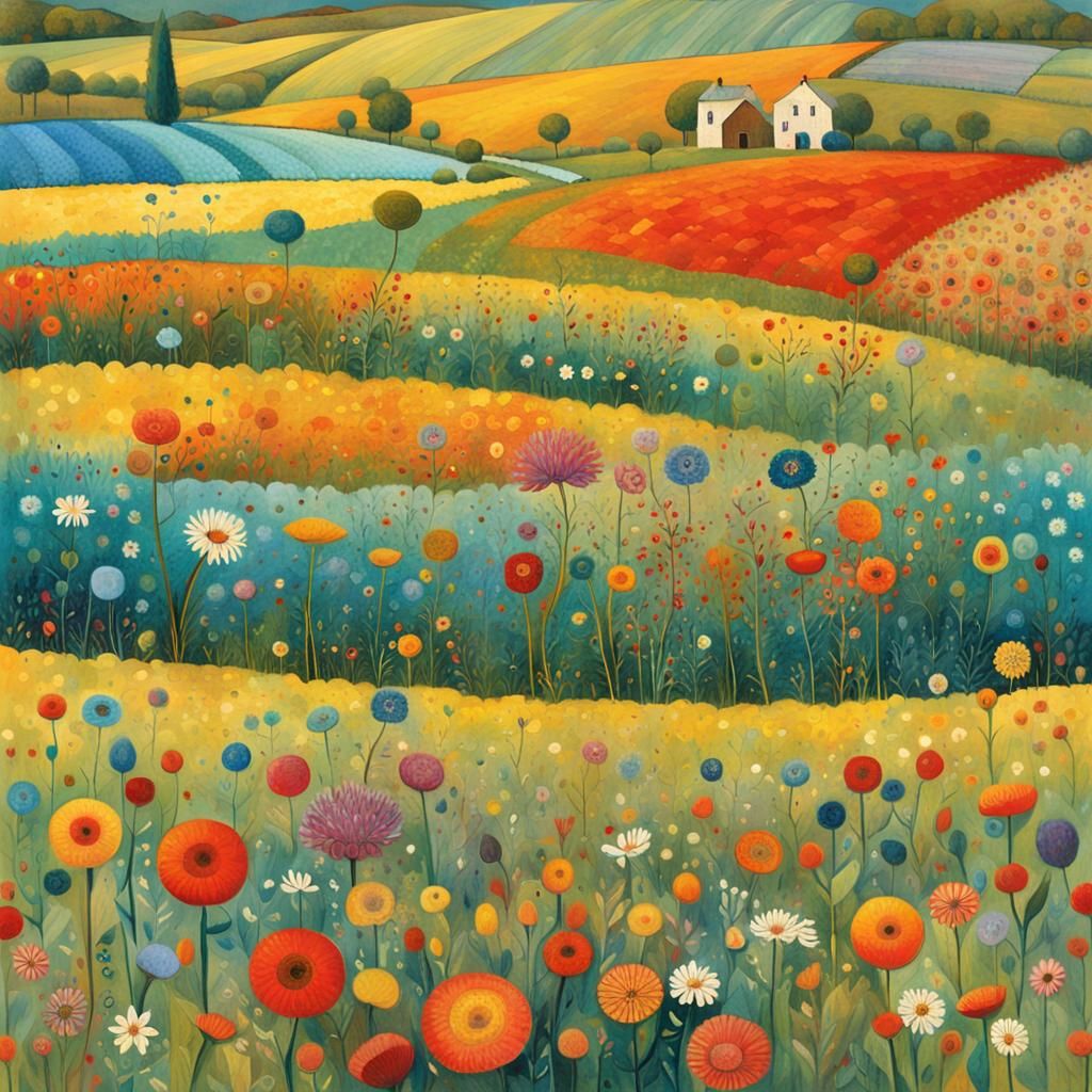 Whimsical Flower Fields in Impasto Style