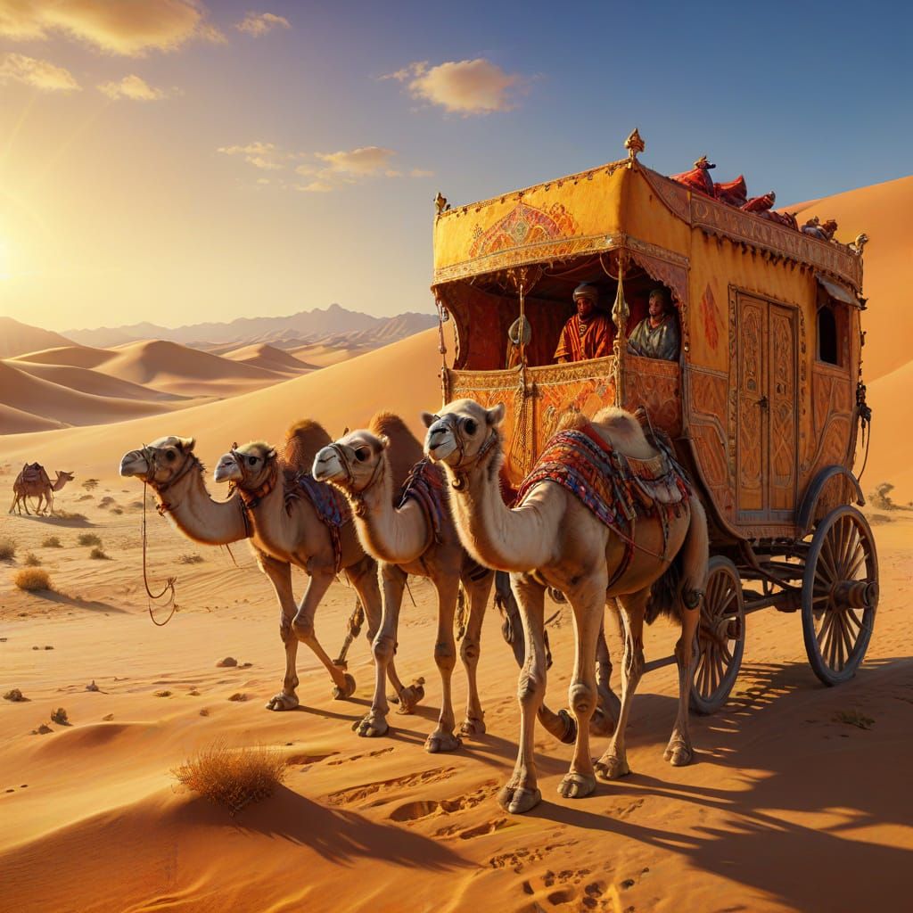 Desert Caravan in Gustav Klimt Style Oil Painting