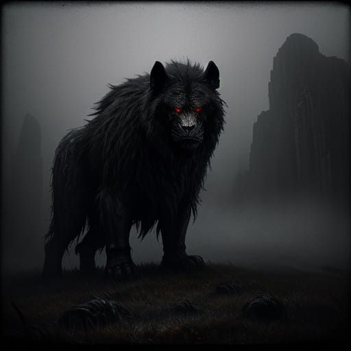 Gwyllgi in Misty Landscape as Dark Fantasy Art