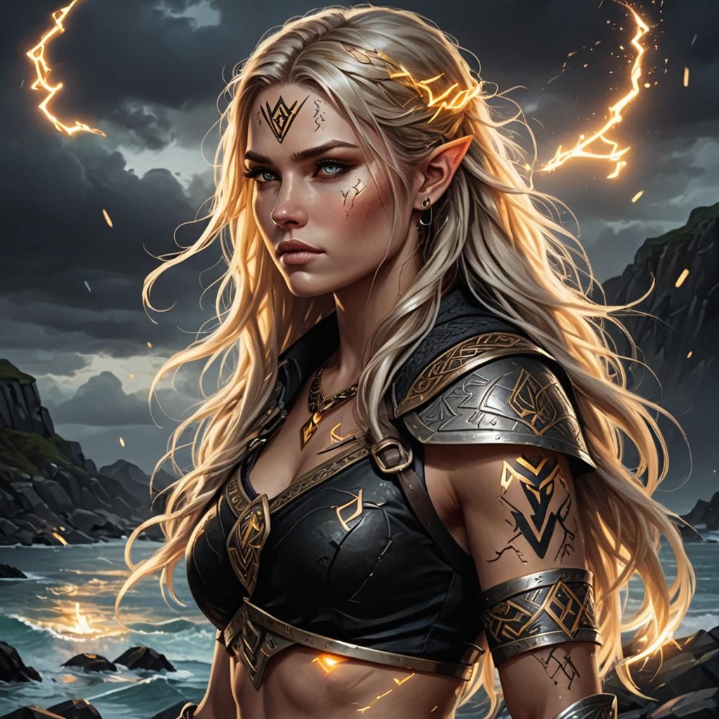 Norse Warrior with Glowing Runes in Viking Style