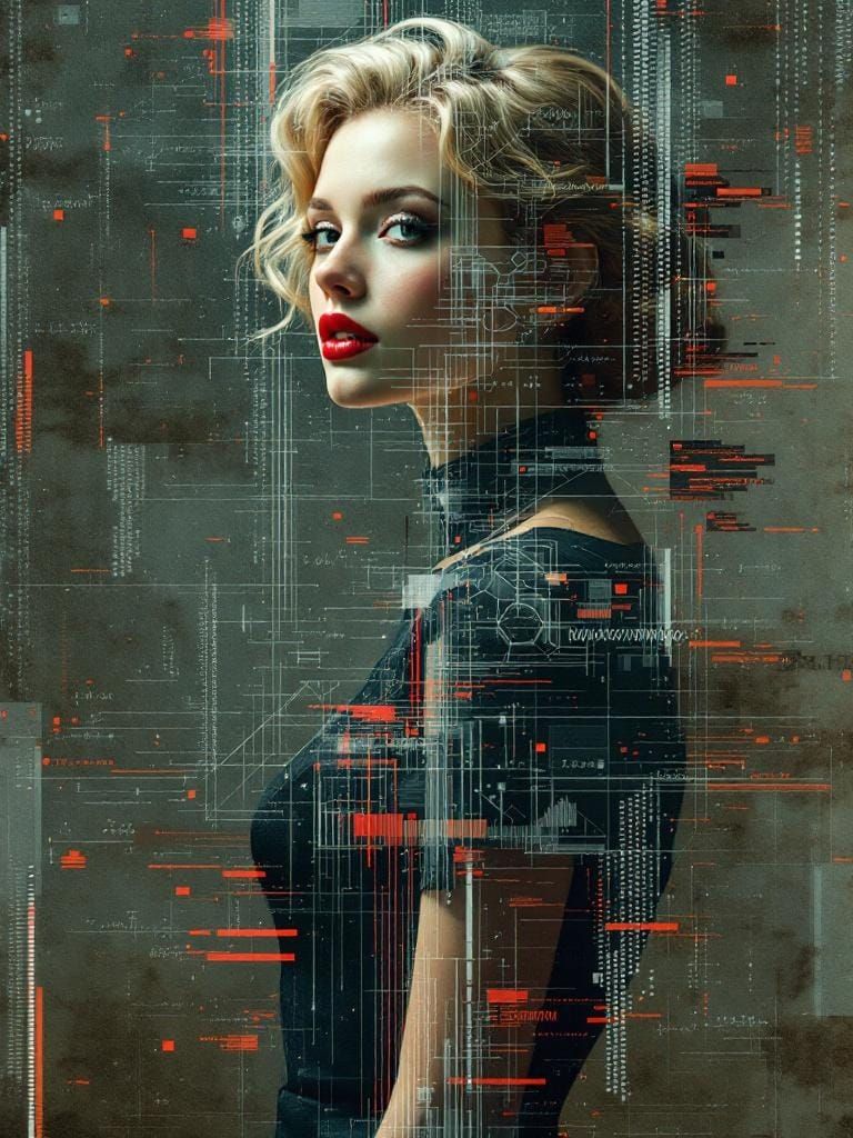 Glitch Photo of 1950s Woman in Art Nouveau Style