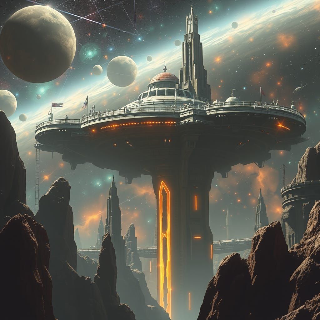 Galactic Megastructure in Cosmic Sci-Fi Style