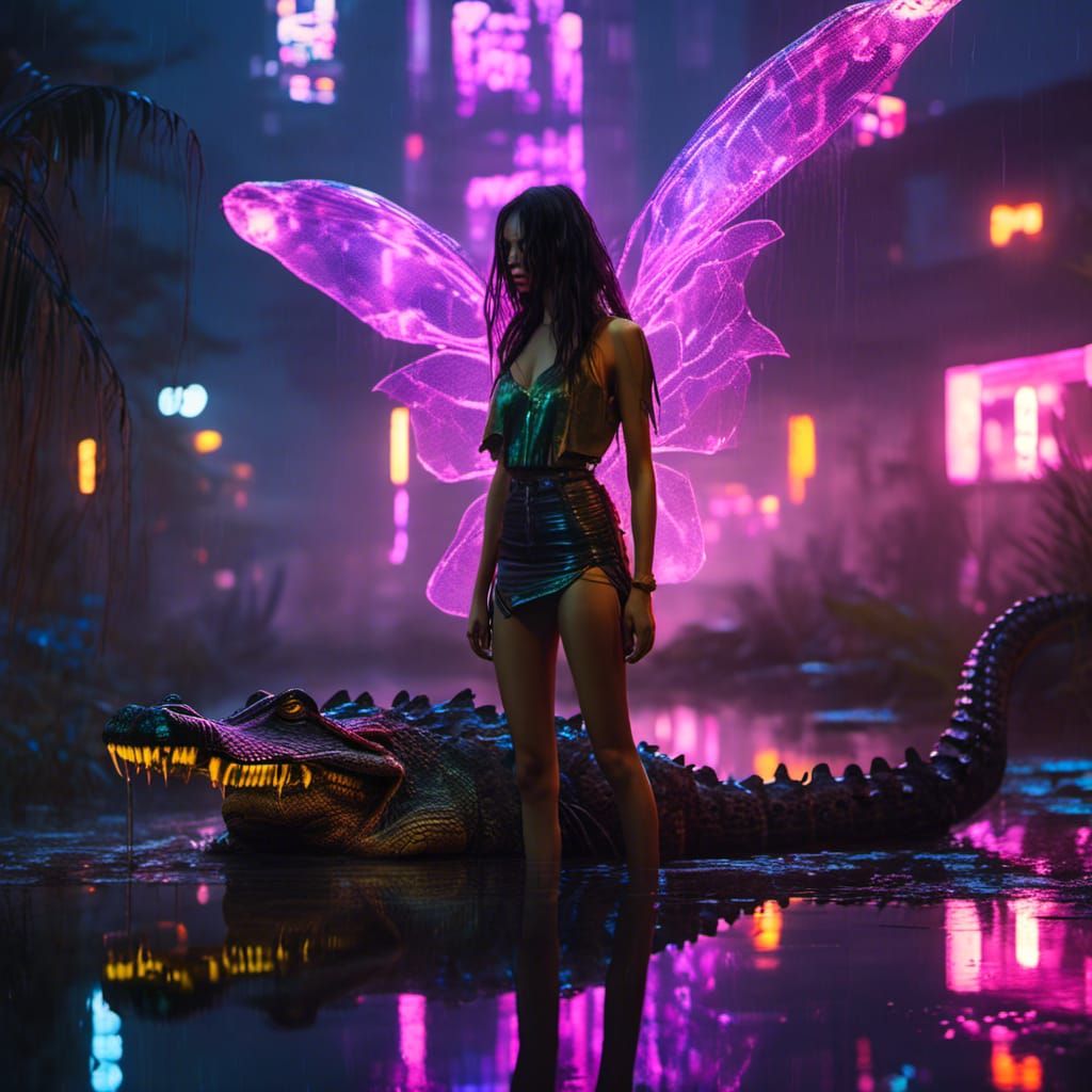 Fairy Woman in a Futuristic Swamp City