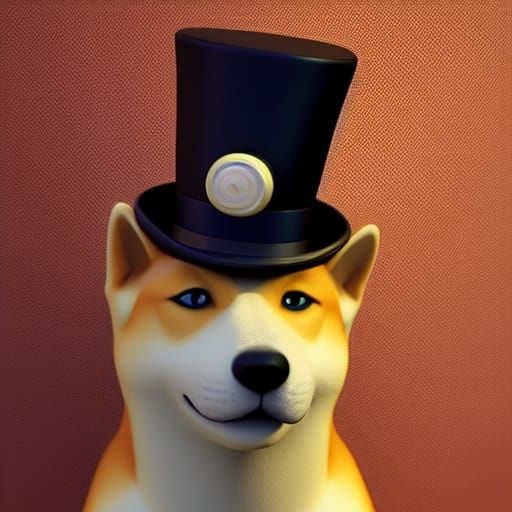 Shiba Inu in Top Hat: 3D Digital Art
