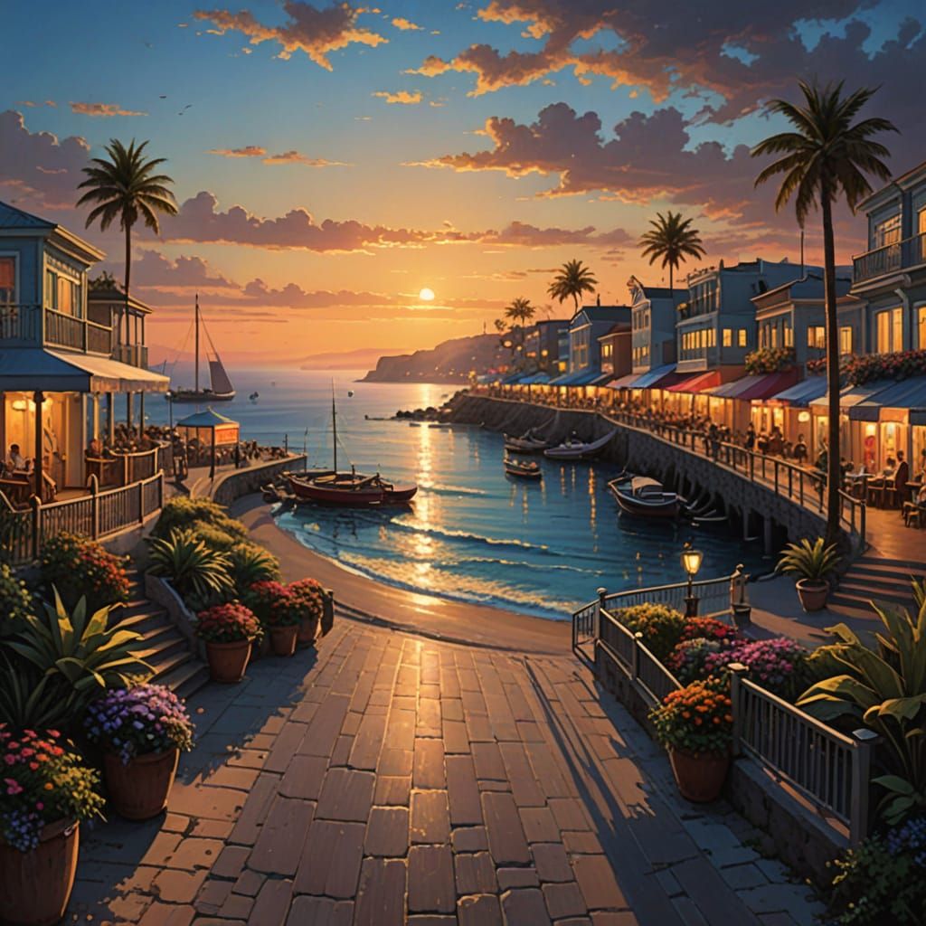 Mysterious Seaside Boulevard at Night