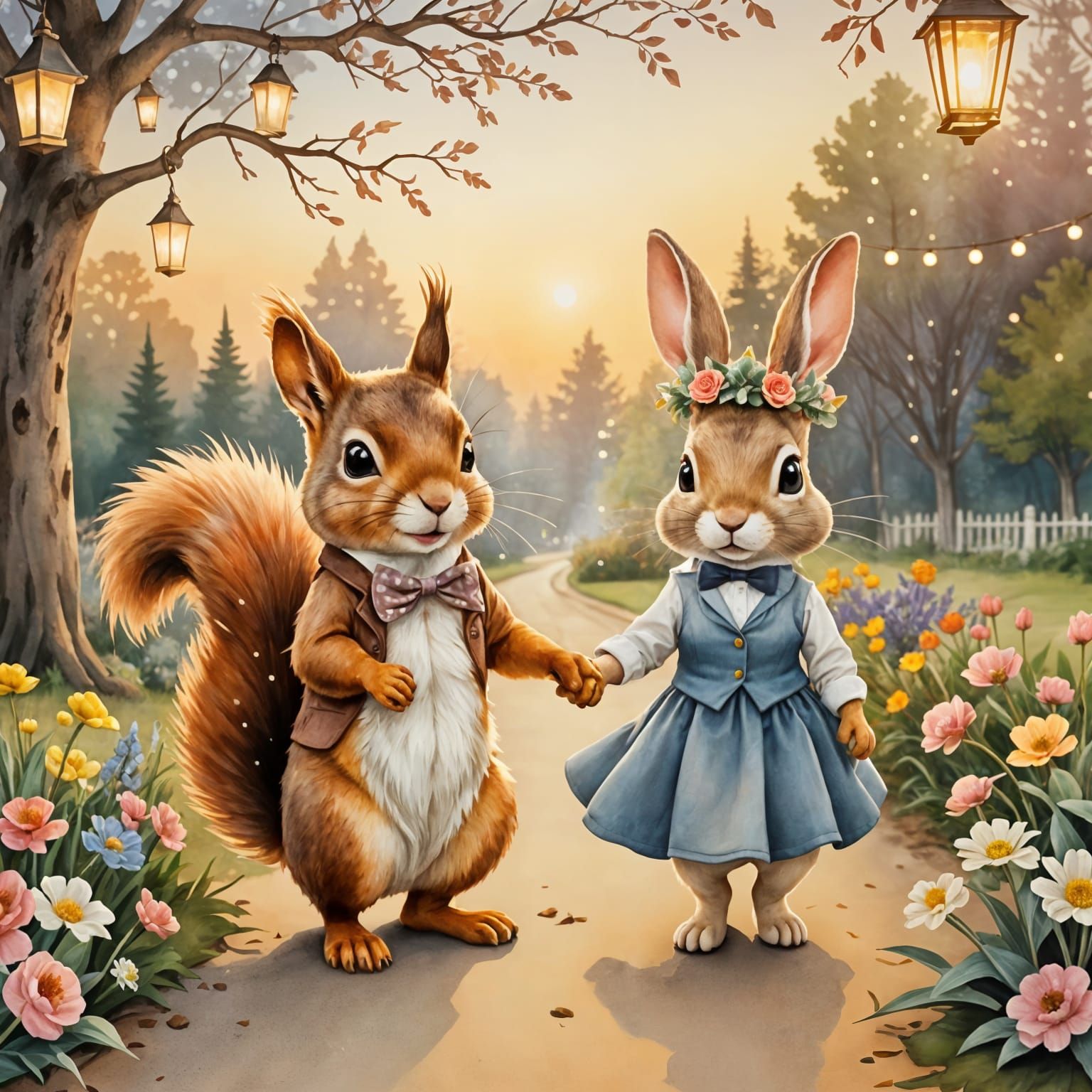 Whimsical Woodland Pair in Dusk Bloom