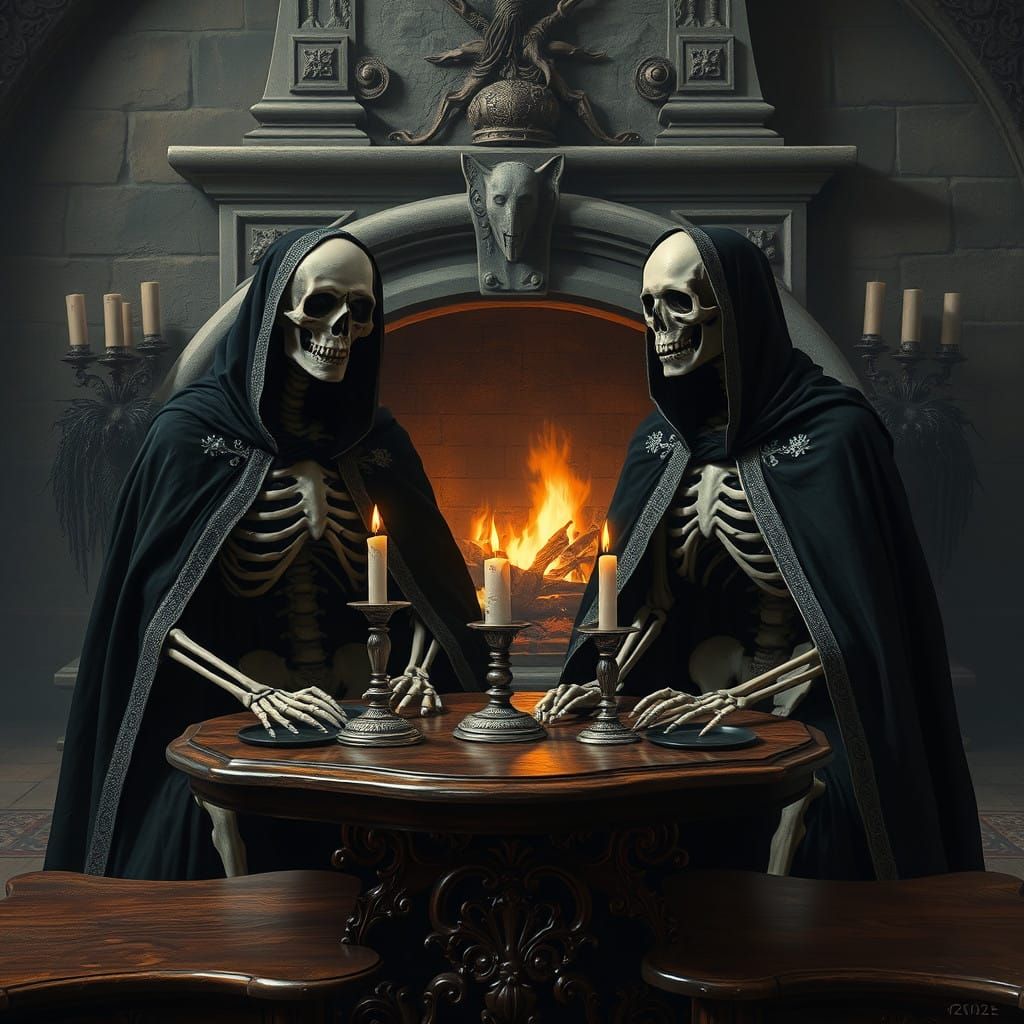 Regal Skeletons in Contemplative Silence, Gothic Art