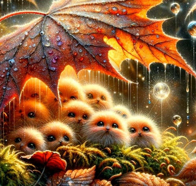 Whimsical Autumn Leaf Scene with Hidden Creatures