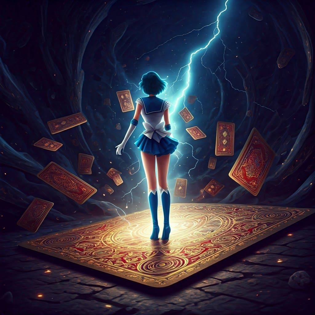 Sailor Mercury Steps Out of a Gilded Playing Card