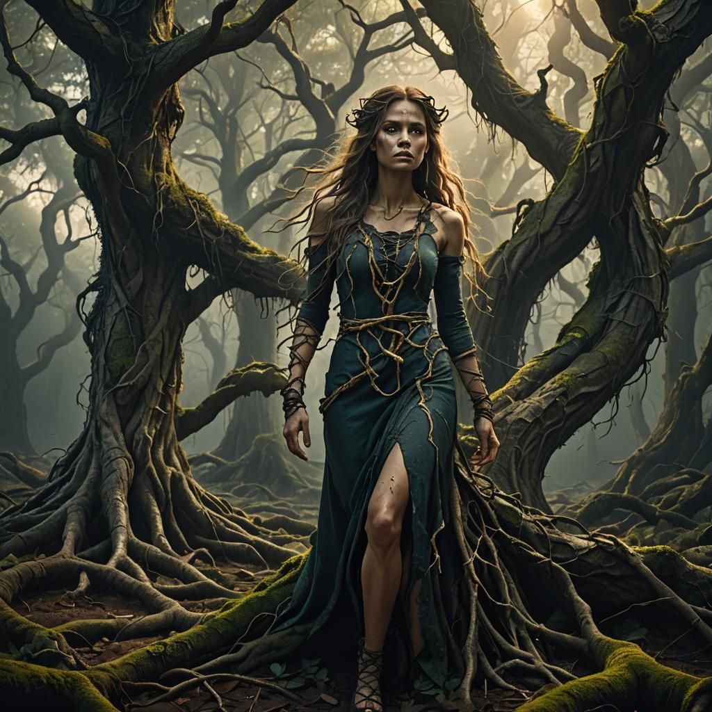 Dark Fantasy: Girl Merging with Forest